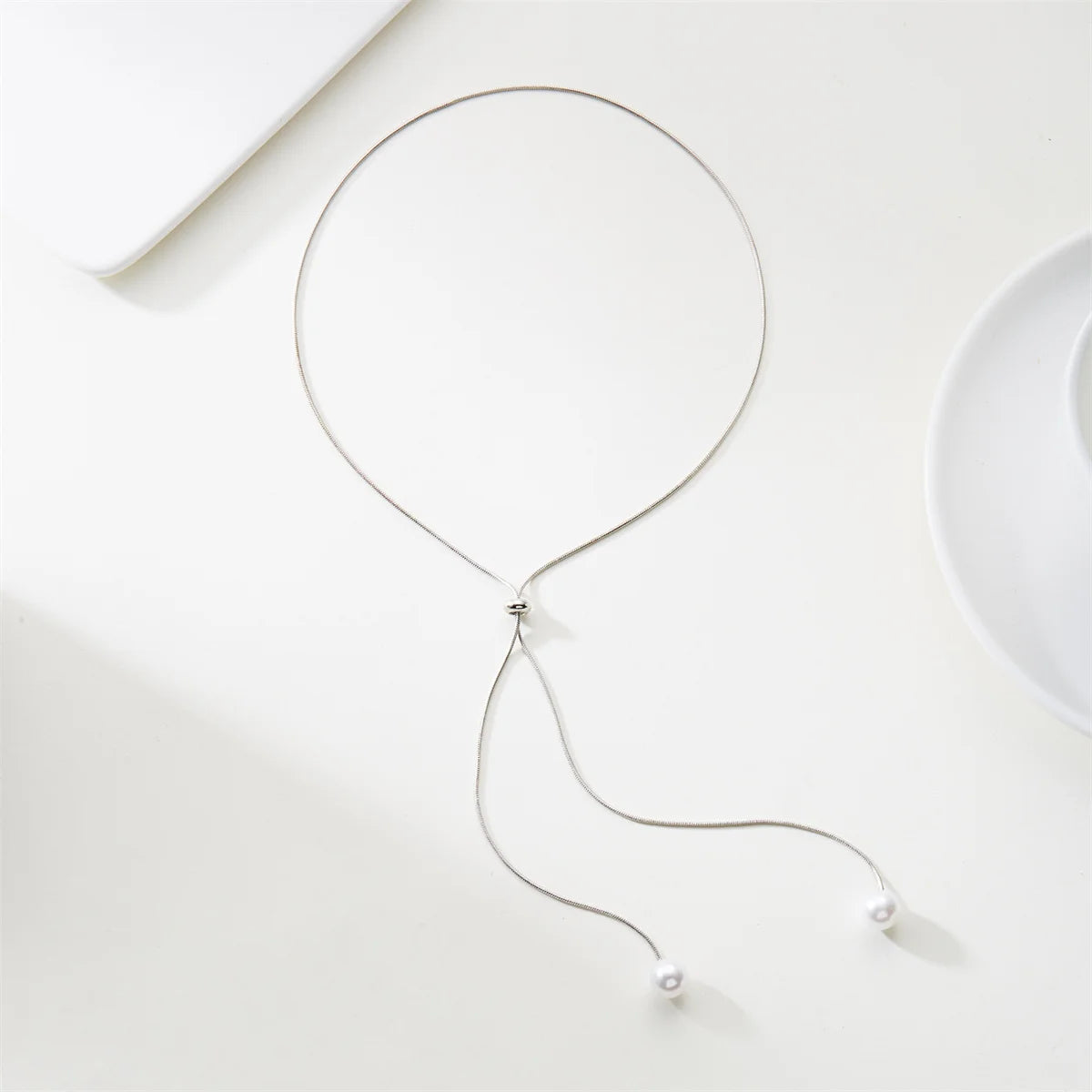 Adjustable Chain Necklace with Simple Faux Pearl Pendant Female Long Sweater Fashion Jewelry Gift Ornament