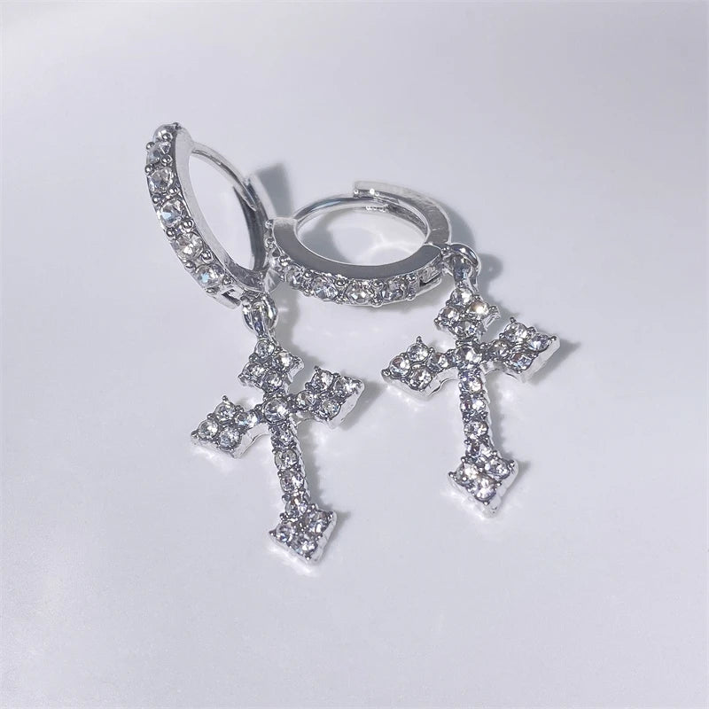 Fashion Luxury Zirconia Cross Dangle Earrings For Women Minimalist Personalized Ear Buckle Jewelry Accessory