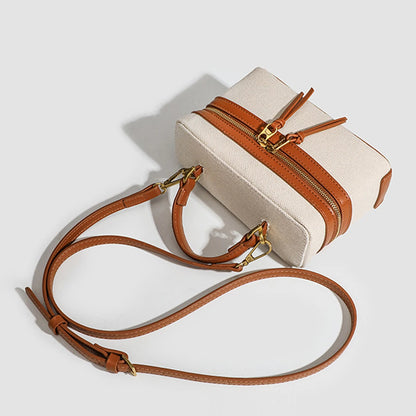 Sac à lunch rétro en toile épissée pour femme, sacoche portable à bandoulière pour le travail, petit sac carré, bandoulière réglable