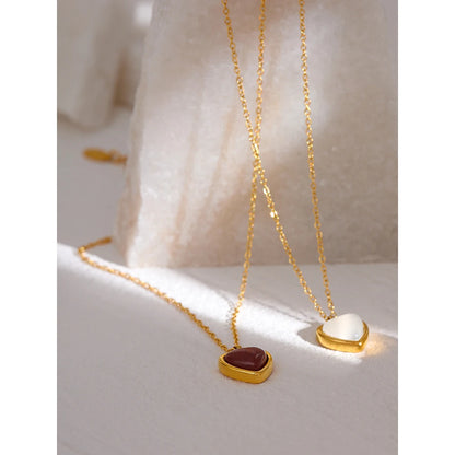 Yhpup Collier avec Pendentif Cœur en Acier Inoxydable Bijoux Tempérament Pierre Naturelle Agate Ras du Cou Collier Femme брелок Cadeau