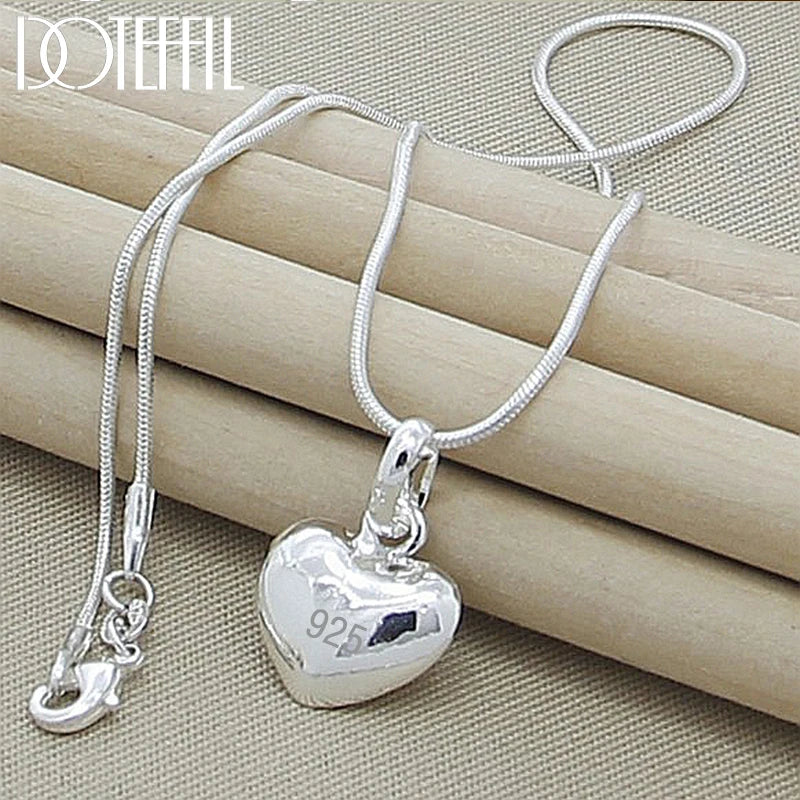 DOTEFFIL Collier Pendentif Petit Cœur Uni Couleur Argent 16-30 Pouces Chaîne Serpent Pour Femme Breloque Mariage Bijoux Tendance