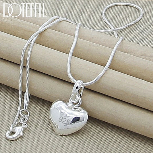 DOTEFFIL Collier Pendentif Petit Cœur Uni Couleur Argent 16-30 Pouces Chaîne Serpent Pour Femme Breloque Mariage Bijoux Tendance