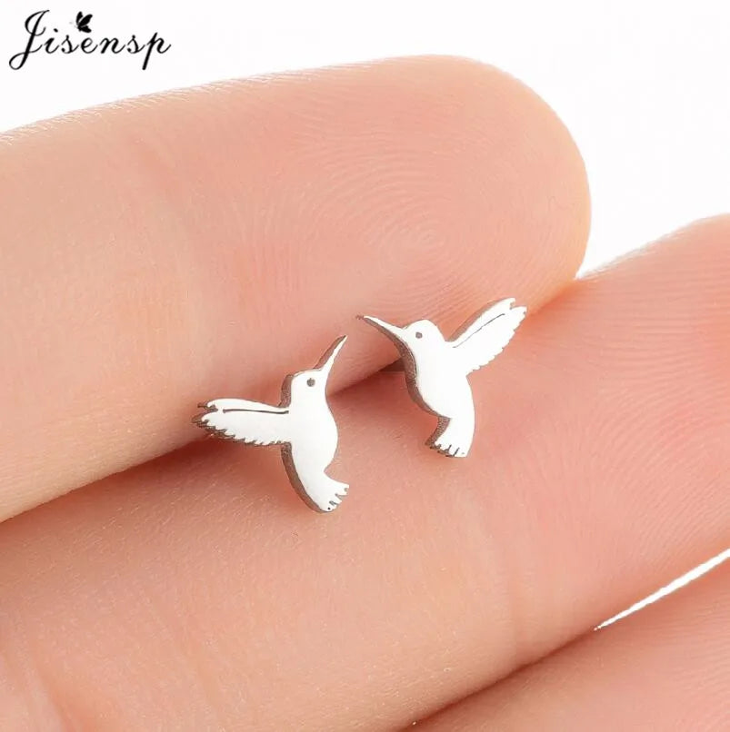 Multiple Stainless Steel Earings Fashion Jewelry Small Animal Ear Studs Music Leaf Fairy Hummingbird Earrings Pendientes Gift