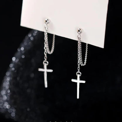 2 pièces Punk couleur argent croix boucles d'oreilles pendantes pour femmes hommes gothique Hip Hop Long gland boucles d'oreilles bijoux cadeau Bijoux