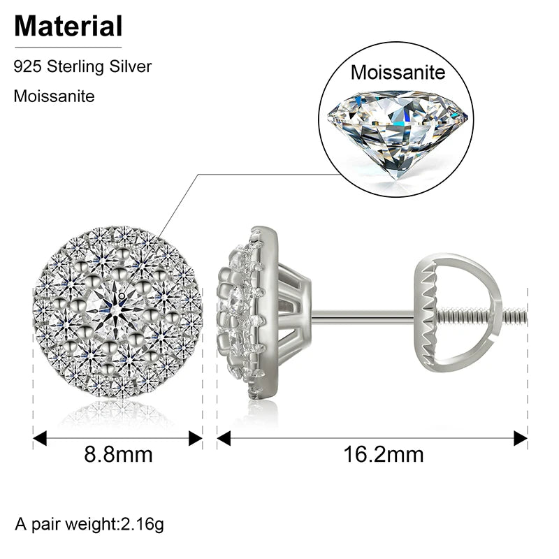 Boucles d'oreilles clous en Moissanite couleur D pour femmes, qualité supérieure, 100 % argent sterling 925, bijoux de mariage étincelants, accessoire d'oreille brillant