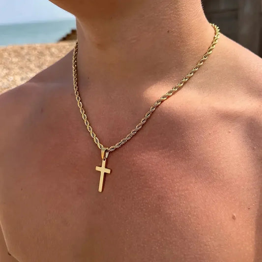 Nouveau Collier Pendentif Croix en Acier Inoxydable pour Hommes Femmes Bijoux Minimalistes Couleur Or Colliers Ras du Cou Homme Femme Cadeaux 2024