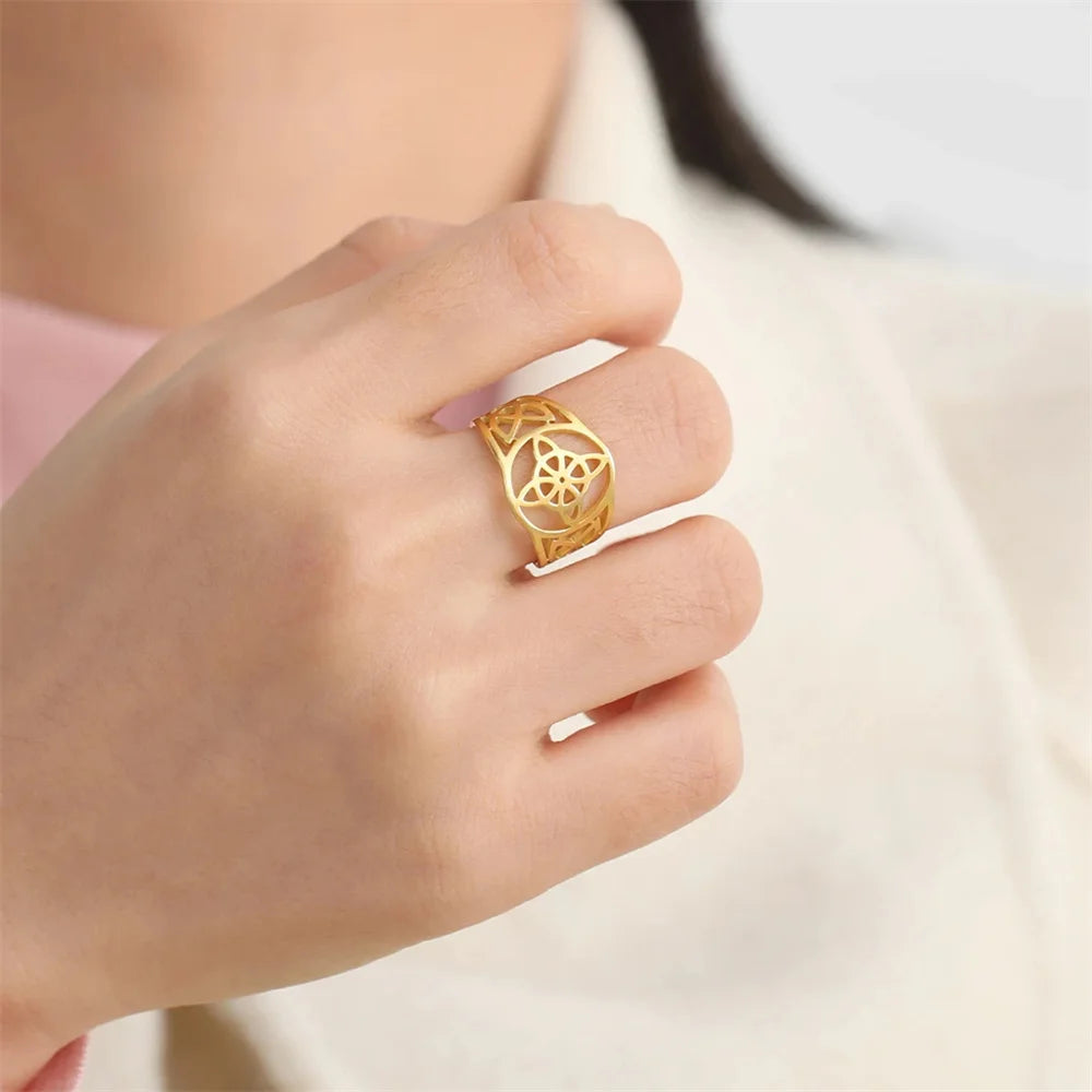 Witch Knot Rings Women Men Witchcraft Wicca Stainless Steel Rings Celtics Knot Amulet Protection Couple Jewelry anillos mujer