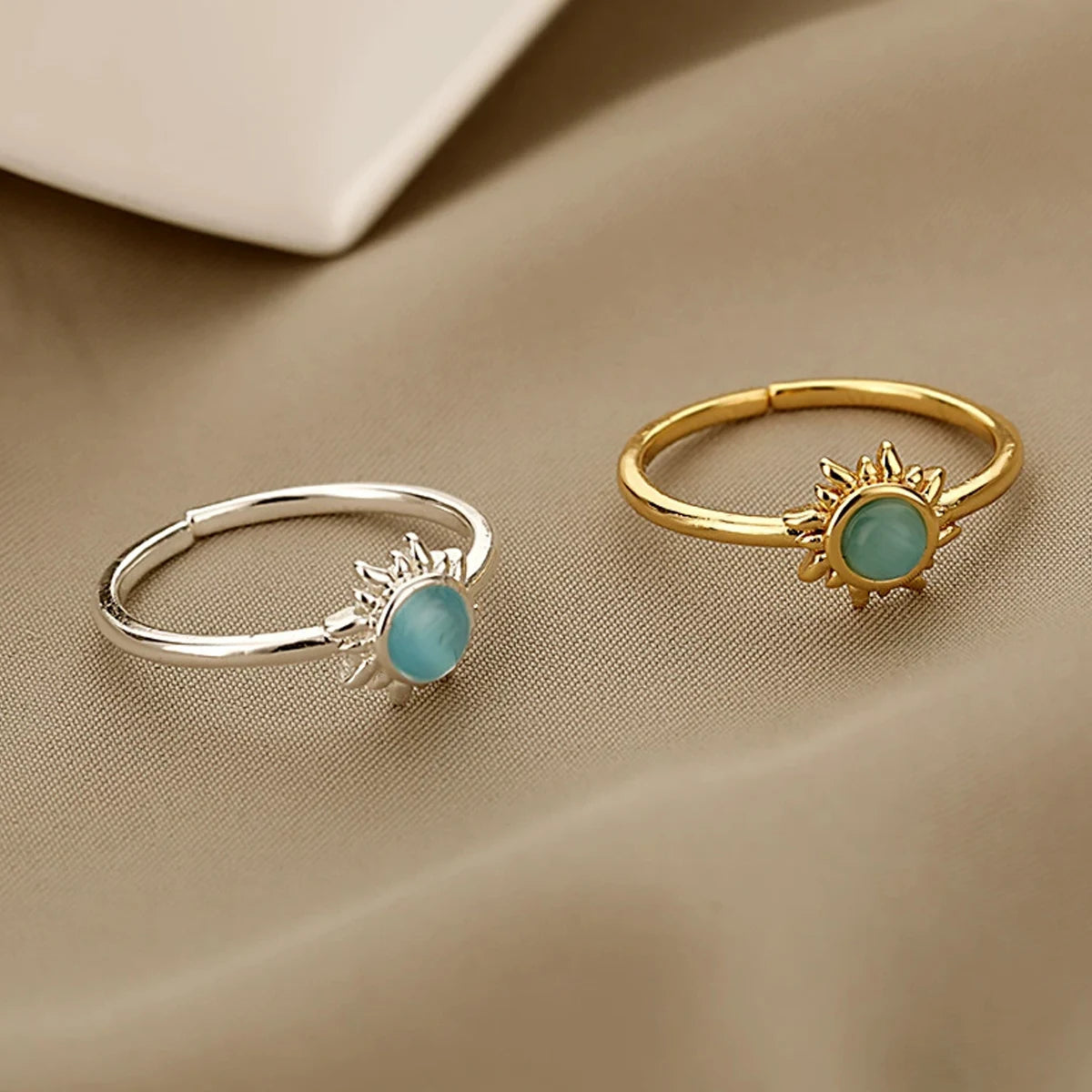 Sun Opal Rings For Women Gold/Silver Color Couple Rings Aesthetic Engaement Wedding Ring Jewelry Party Gift
