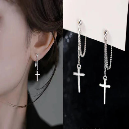 2 pièces Punk couleur argent croix boucles d'oreilles pendantes pour femmes hommes gothique Hip Hop Long gland boucles d'oreilles bijoux cadeau Bijoux