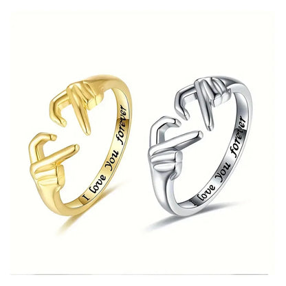 Bague de couple en alliage, bague ouverte avec geste créatif, gravée "Je t'aime pour toujours", confession romantique, cadeau de Saint-Valentin
