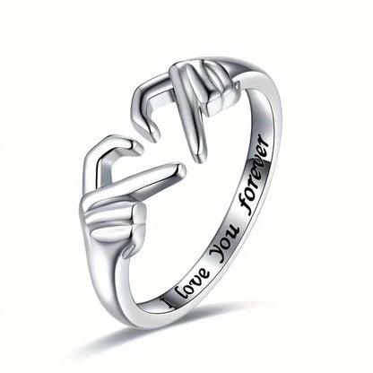 Bague de couple en alliage, bague ouverte avec geste créatif, gravée "Je t'aime pour toujours", confession romantique, cadeau de Saint-Valentin