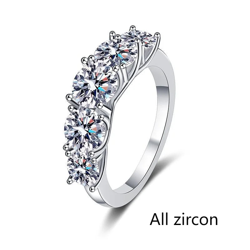 JoyceJelly 3.6CTTW All Moissanite Ring For Women 5 Stones Sparkling Diamond Wedding Band 925 Sterling Silver Jewelry GRA Certifi