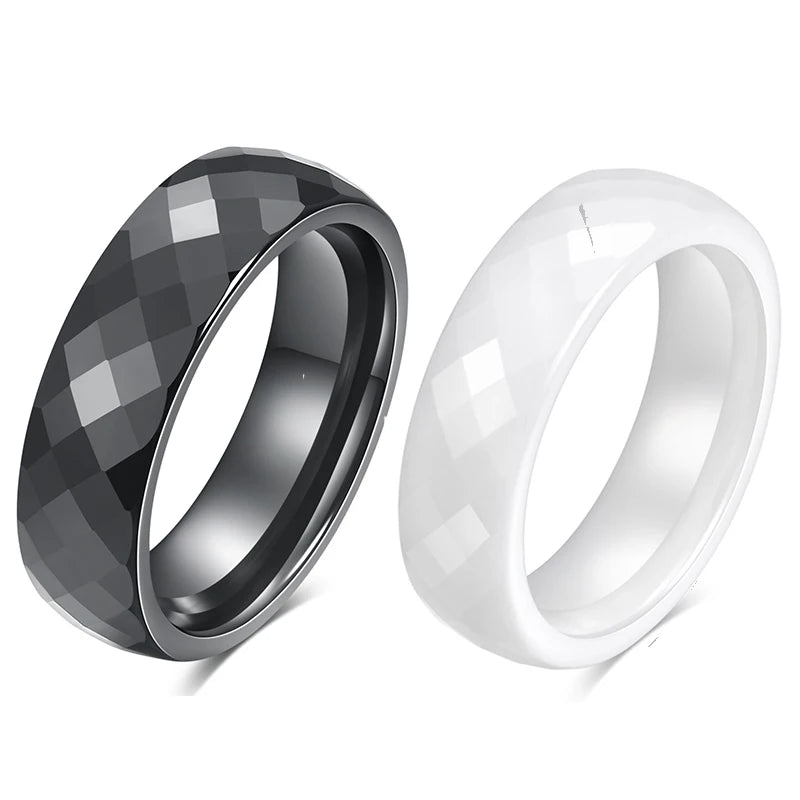 VQYSKO Trendy Black & White Color Cutting Ceramics Rings Jewelry Classic Wedding Engagement Rings For Women Anneaux Anillos