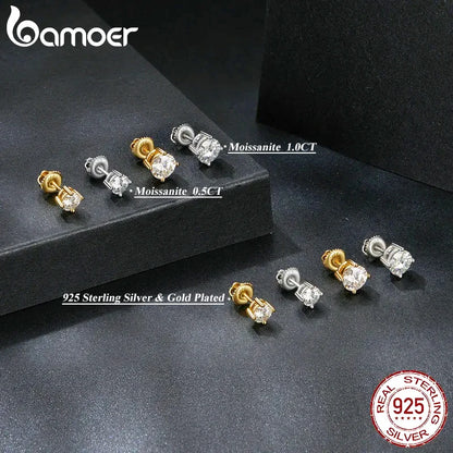 BAMOER Boucles d'oreilles 4 griffes en Moissanite pour femmes, argent sterling 925 massif, diamant de laboratoire 2 carats VVS1, bijoux de mariage classiques étincelants
