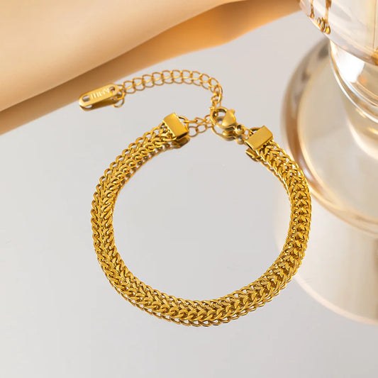 316L Stainless Steel Double Spell Gold Color Thick Twist Chain Bracelet Female Ins Simple Design Jewelry