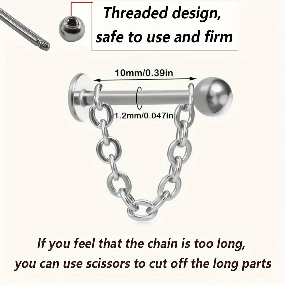 2 Pièces Boucle d'Oreille à Chaîne Simple et Tendance en Acier Inoxydable, Perçage Détachable pour Lèvre et Cartilage, Bijoux à Porter au Quotidien