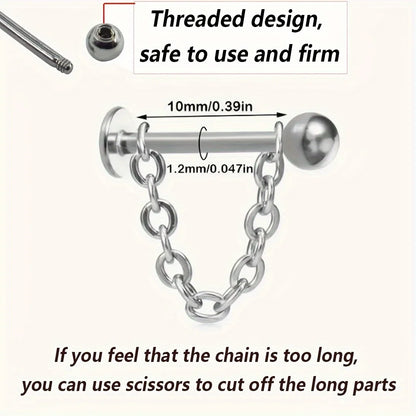 2 Pièces Boucle d'Oreille à Chaîne Simple et Tendance en Acier Inoxydable, Perçage Détachable pour Lèvre et Cartilage, Bijoux à Porter au Quotidien