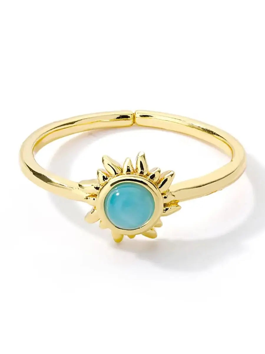 Sun Opal Rings For Women Gold/Silver Color Couple Rings Aesthetic Engaement Wedding Ring Jewelry Party Gift