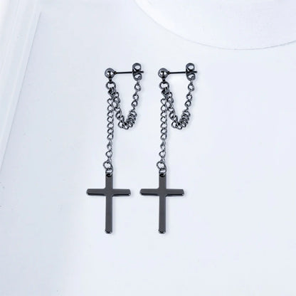 2 pièces Punk couleur argent croix boucles d'oreilles pendantes pour femmes hommes gothique Hip Hop Long gland boucles d'oreilles bijoux cadeau Bijoux