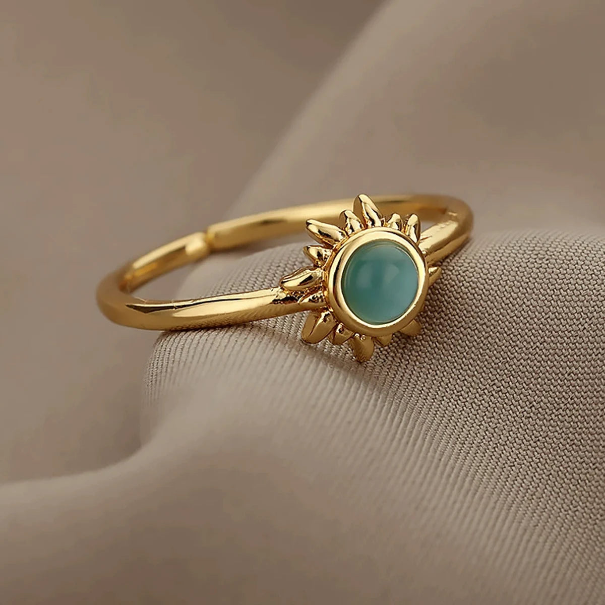 Sun Opal Rings For Women Gold/Silver Color Couple Rings Aesthetic Engaement Wedding Ring Jewelry Party Gift