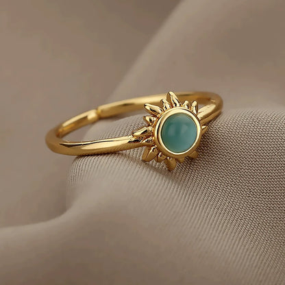 Sun Opal Rings For Women Gold/Silver Color Couple Rings Aesthetic Engaement Wedding Ring Jewelry Party Gift