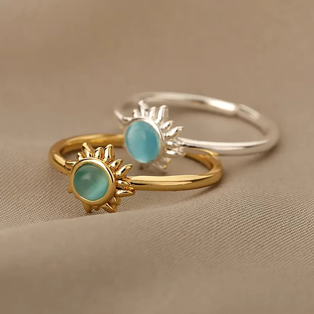 Sun Opal Rings For Women Gold/Silver Color Couple Rings Aesthetic Engaement Wedding Ring Jewelry Party Gift