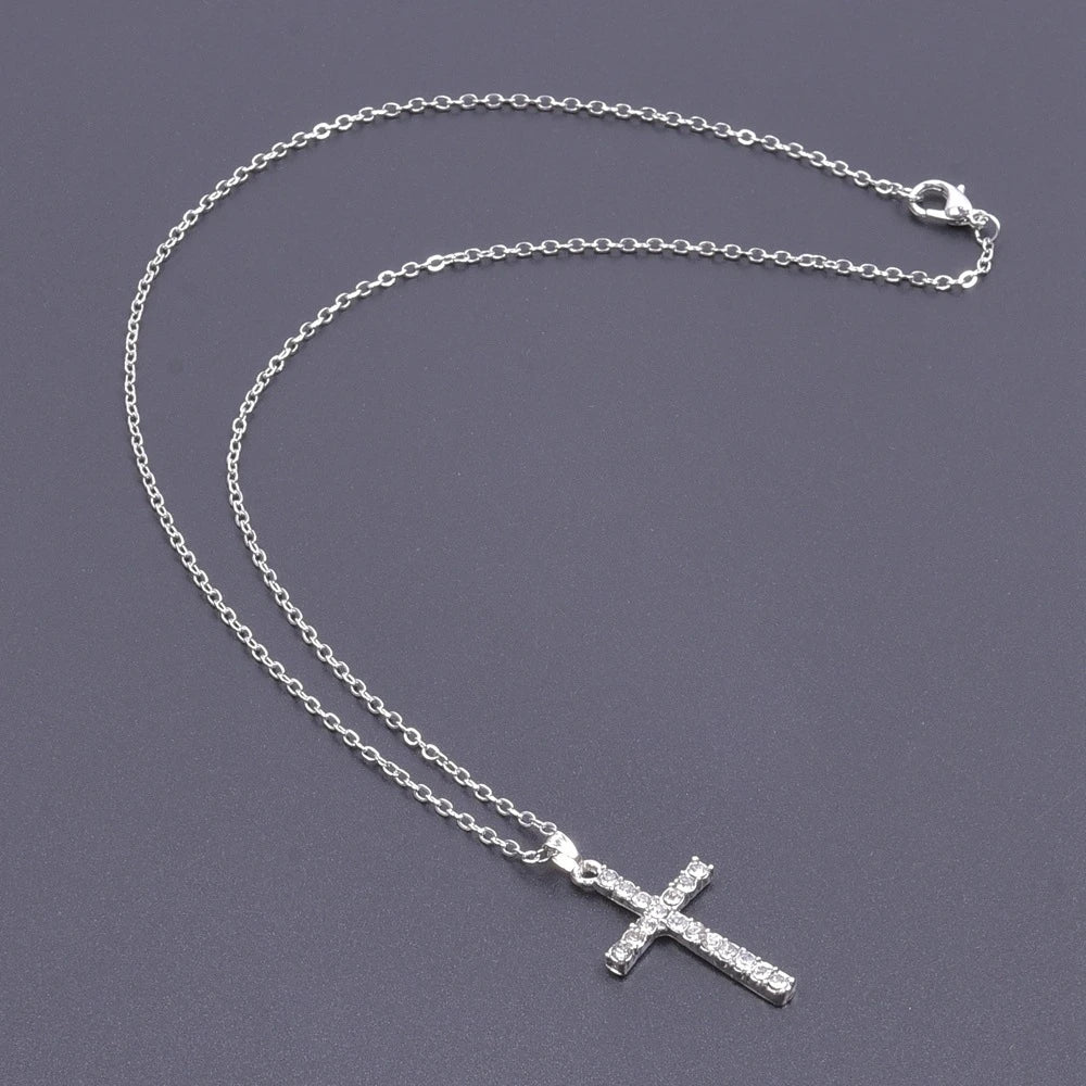 Women Necklace Jewelry Chain Fashion Cross With Rhinestone Pendant Necklace Stainless Steel Choke Ring Women Accessories New