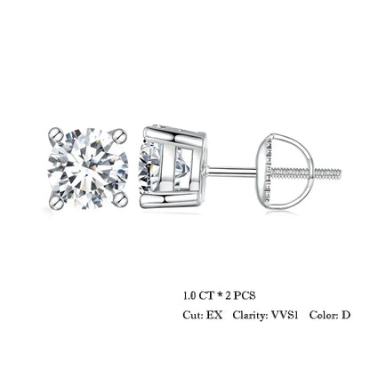 BAMOER Boucles d'oreilles 4 griffes en Moissanite pour femmes, argent sterling 925 massif, diamant de laboratoire 2 carats VVS1, bijoux de mariage classiques étincelants