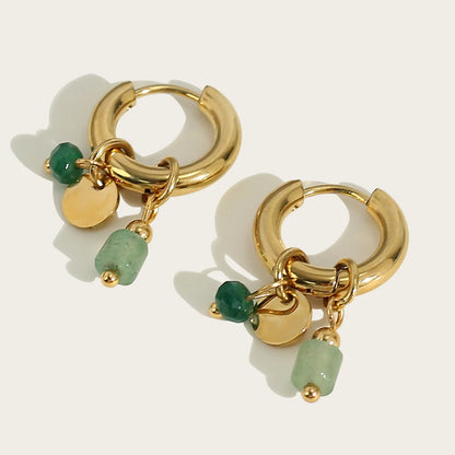 YACHAN 18K Gold Plated Stainless Steel Hoop Earrings for Women Vintage Green Natural Stone Charms Trendy Waterproof Jewelry