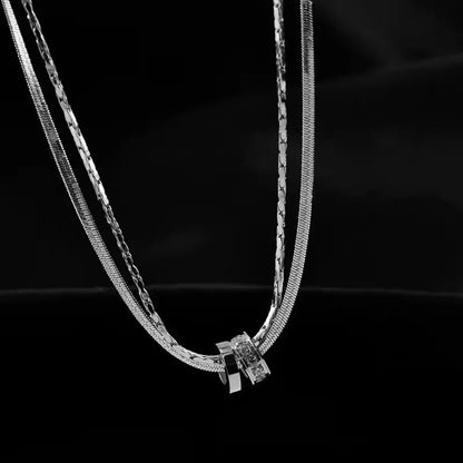 Trendy Stainless Steel Double Layer Necklace for Women Fashion Crystal Bead Pendant Necklaces Clavicle Chain Party Jewelry