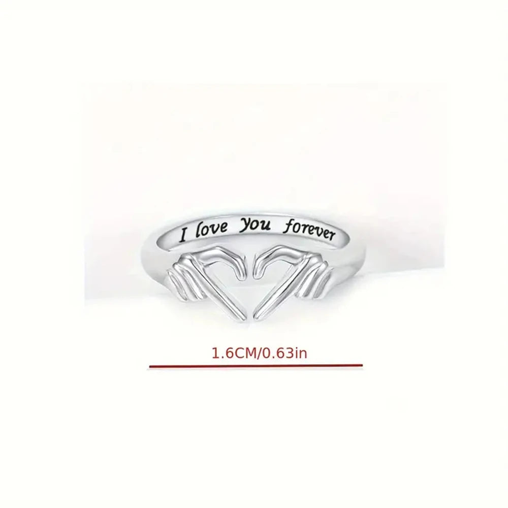 Bague de couple en alliage, bague ouverte avec geste créatif, gravée "Je t'aime pour toujours", confession romantique, cadeau de Saint-Valentin