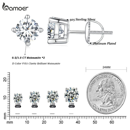 BAMOER Boucles d'oreilles 4 griffes en Moissanite pour femmes, argent sterling 925 massif, diamant de laboratoire 2 carats VVS1, bijoux de mariage classiques étincelants
