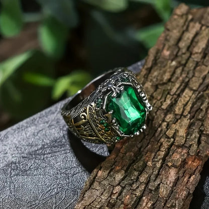 Bague de luxe pour hommes, bague de personnalité rétro dominatrice avec pierre verte, à porter pour un banquet, une fête, un bijou quotidien.