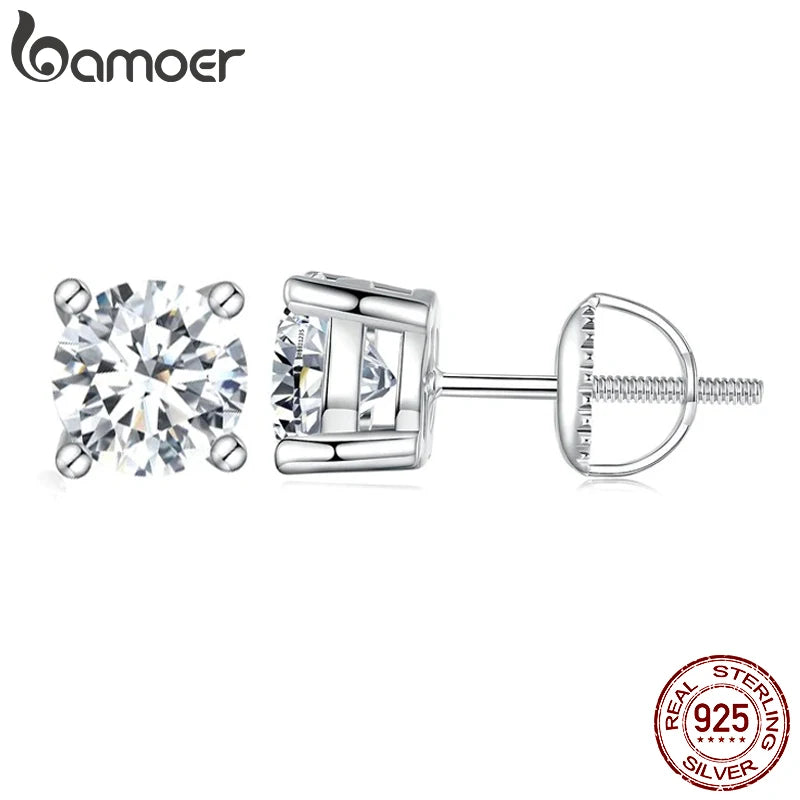 BAMOER Boucles d'oreilles 4 griffes en Moissanite pour femmes, argent sterling 925 massif, diamant de laboratoire 2 carats VVS1, bijoux de mariage classiques étincelants