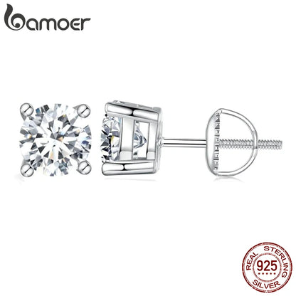 BAMOER Boucles d'oreilles 4 griffes en Moissanite pour femmes, argent sterling 925 massif, diamant de laboratoire 2 carats VVS1, bijoux de mariage classiques étincelants