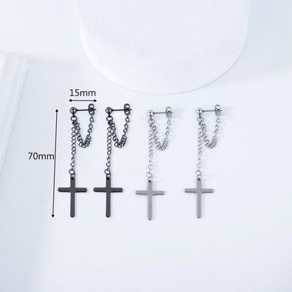 2 pièces Punk couleur argent croix boucles d'oreilles pendantes pour femmes hommes gothique Hip Hop Long gland boucles d'oreilles bijoux cadeau Bijoux