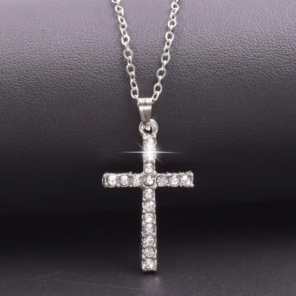 Women Necklace Jewelry Chain Fashion Cross With Rhinestone Pendant Necklace Stainless Steel Choke Ring Women Accessories New
